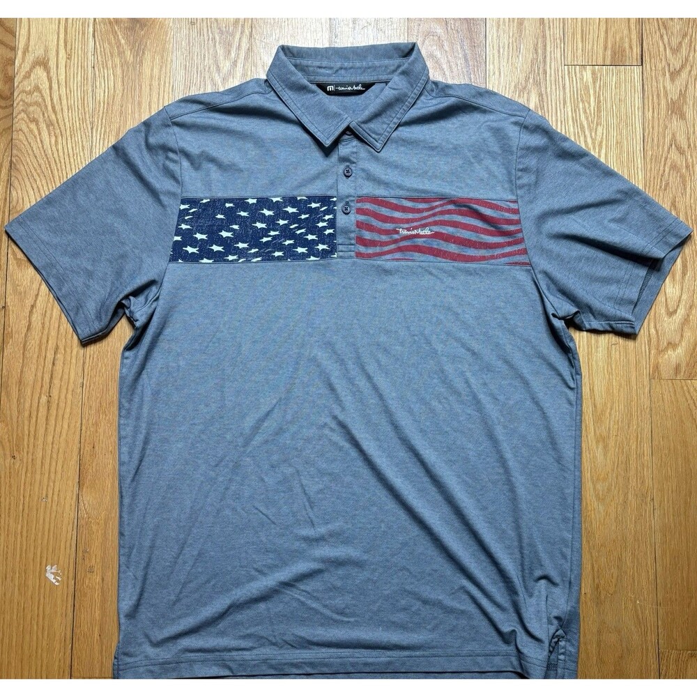 Travis Mathew Golf Polo Mens XL Gray American Flag American Stretch USA Shirt